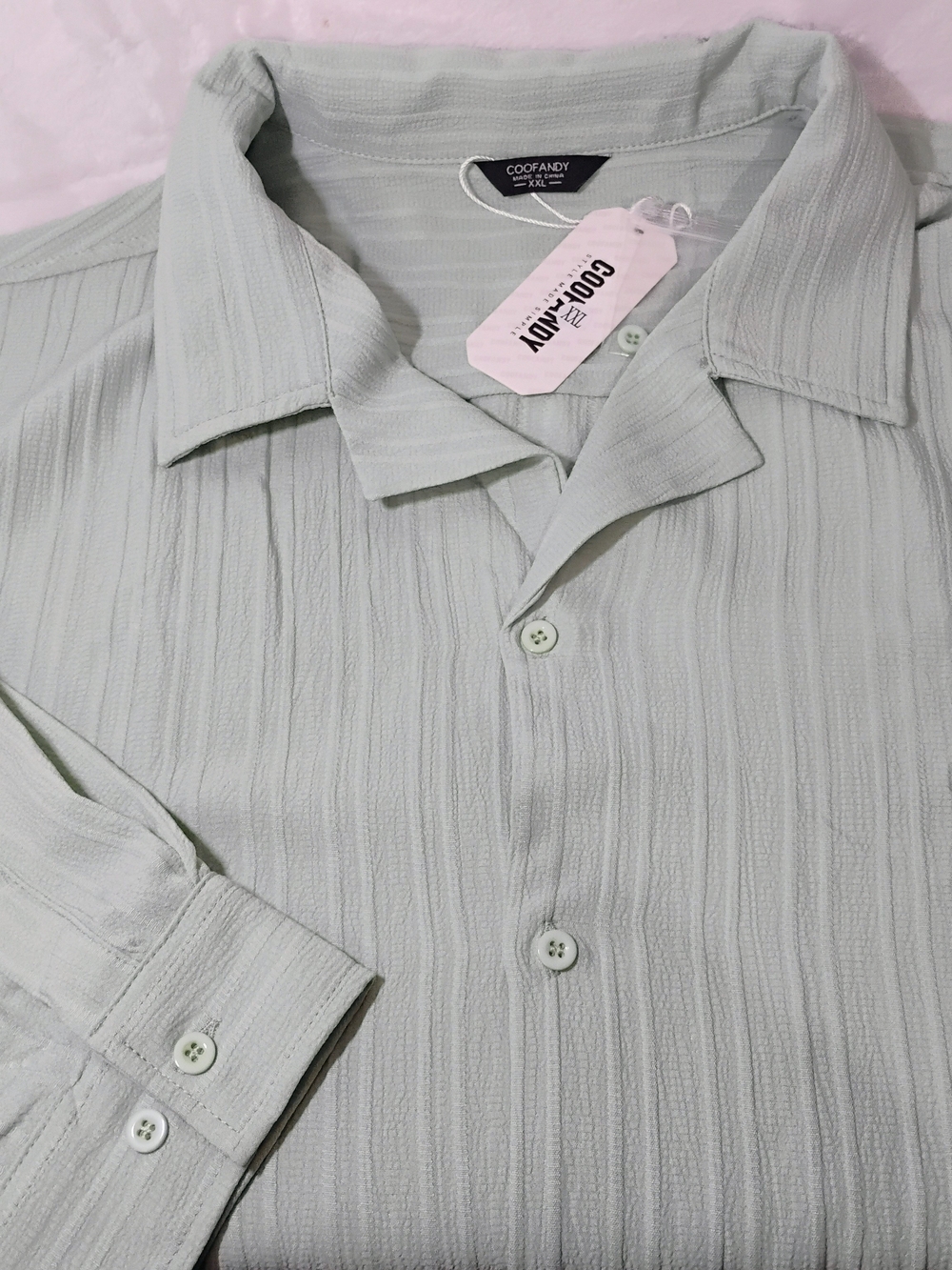 Coofandy Mens XXL Sage Green Textured Long Sleeve Button Shirt 2XL NEW F